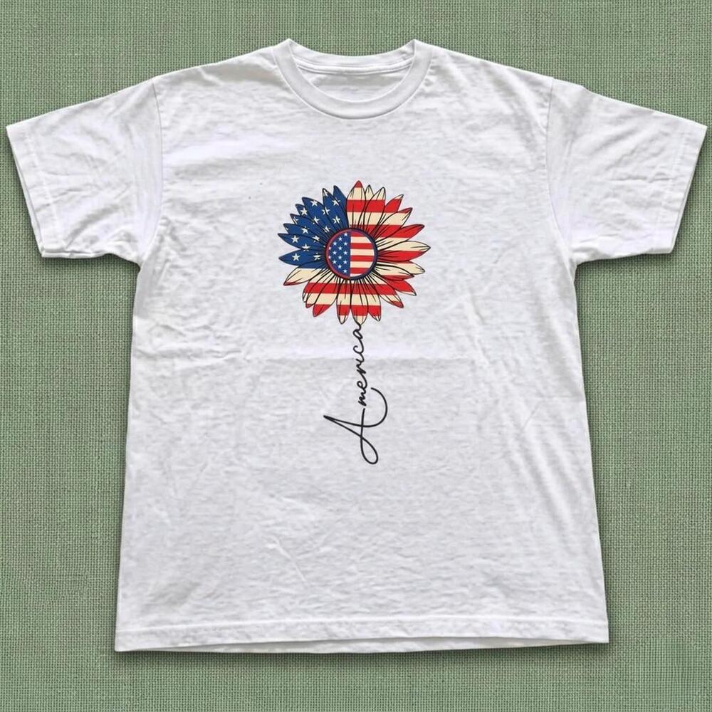 American Flag Suower Graphic Tee